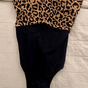 Leopard Print and Black One-Piece Swimsuit